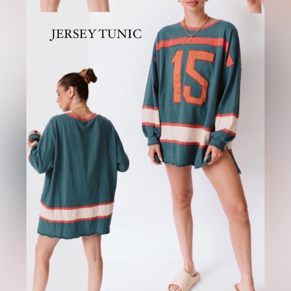 In Bloom Blue and Orange Sporty Jersey Top